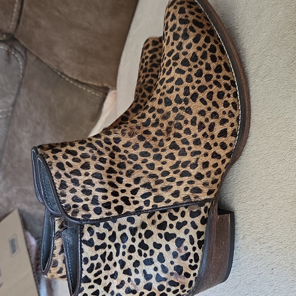 Roper Leather Calf Hair Ankle Boots Cheetah